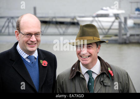 Rochester, UK. 8th Nov, 2014. Nigel Farage returns to Rochester for the seventh time to support Mark Reckless before the by-election on 20th November. Stock Photo