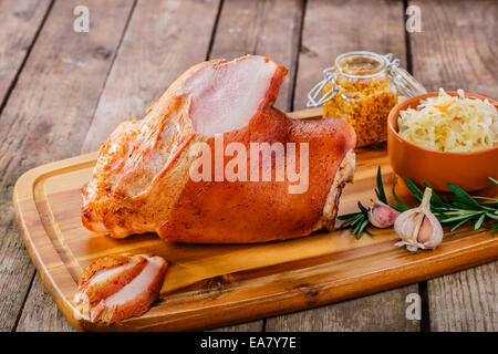 Baked pork shank with sauerkraut Stock Photo