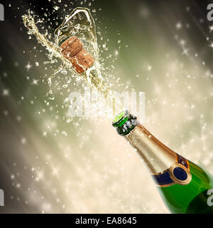 Celebration theme with splashing champagne Stock Photo