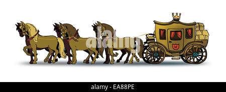 Drawing of six horses pulling an old big carriage Stock Photo