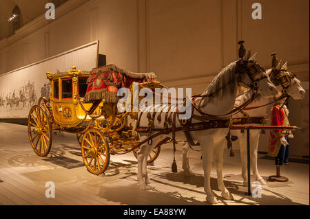 Italy Piedmont Venaria Reale 8th November 2014 - Royal Stables - Exhibition 'The Bucentaur and the Royal Carriages' - berlingotto great gala of Vittorio Emanuele I Stock Photo