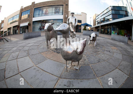 Metal farm sculptures called The Drover in Carmarthen town centre ...