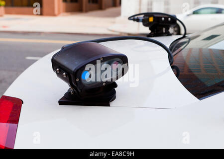 Automatic license plate recognition camera on back of police car - Washington, DC USA Stock Photo