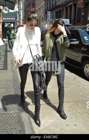 Kylie and Kendall Jenner walking in Soho  Featuring: Kylie Jenner,Kendall Jenner Where: Manhattan, New York, United States When: 06 May 2014 Stock Photo