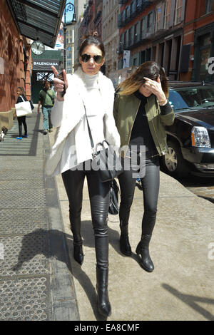 Kylie and Kendall Jenner walking in Soho  Featuring: Kylie Jenner,Kendall Jenner Where: Manhattan, New York, United States When: 06 May 2014 Stock Photo