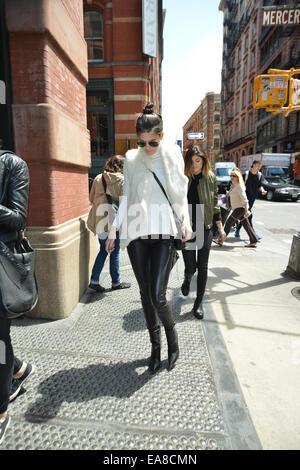 Kylie and Kendall Jenner walking in Soho  Featuring: Kylie Jenner,Kendall Jenner Where: Manhattan, New York, United States When: 06 May 2014 Stock Photo