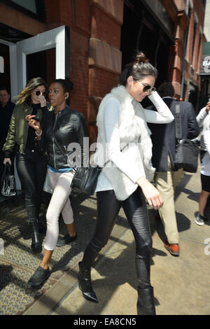 Kylie and Kendall Jenner walking in Soho  Featuring: Kylie Jenner,Kendall Jenner Where: Manhattan, New York, United States When: 06 May 2014 Stock Photo