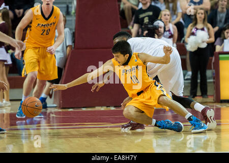 Charleston, SC, USA. 8th Nov, 2014. Emory G/F Davis Rao (10) during the NCAA Basketball game between Emory University and the College of Charleston at TD Arena on November 8, 2014 in Charleston, South Carolina.College of Charleston defeats Emory 78-68.Jacob Kupferman/CSM/Alamy Live News Stock Photo