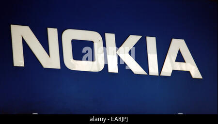 Nokia, cell phone, logo, company, mobile, phone, hand phone, cellular phone, telephone, smart phone, New Delhi, India. Stock Photo