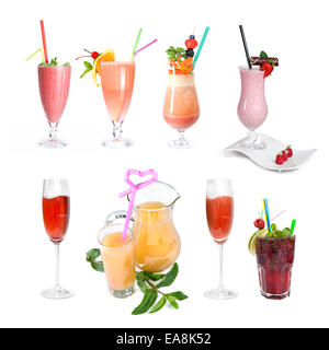 set of various cold cocktails isolated on white