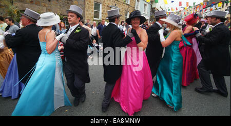 The Principal Dance going up Coinagehall Street on Flora Day Helston Kerrier South West Cornwall South West England UK Stock Photo