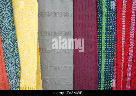 Cotton scarves in various designs and colors. Photographed at the Ethnic Fair September 27, 2014 years. Stock Photo