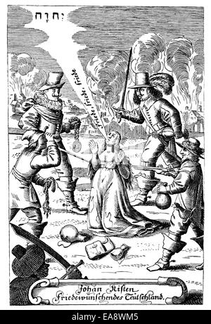 Historic print, copper engraving from 1647, front page of Das Friedewuenschende Teutschland, a book by Johann Rist, 1607 - 1667, Stock Photo