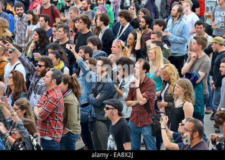 BARCELONA - MAY 30: People from the audience watching a concert at Heineken Primavera Sound 2014 Festival (PS14). Stock Photo