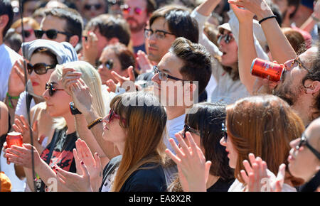 BARCELONA - MAY 30: People from the audience watching a concert at Heineken Primavera Sound 2014 Festival (PS14). Stock Photo