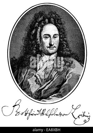 Gottfried Wilhelm Leibniz, 1646 - 1716, a German philosopher, scientist, mathematician, diplomat, physicist, historian and polit Stock Photo