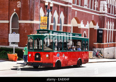 Tourist tram outside the Ryman auditorium in 'The District' area of Nashville Tennessee Stock Photo