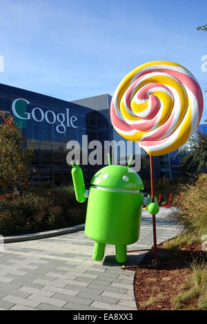 Android 5.0 Lollipop mobile operating system statue at Google Headquarters in Mountain View, California USA Stock Photo