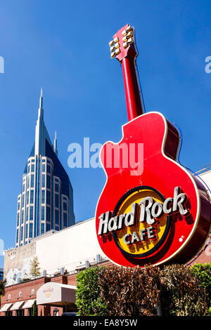 The Hard Rock Cafe sign in downtown Nashville Tennessee Stock Photo