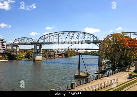 The Shelby Ave Pedestrian Bridge over the Cumberland River in Nashville TN Stock Photo