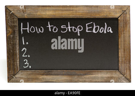 'How to stop Ebola' written on a chalkboard with numbers listed beneath. Stock Photo