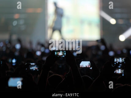 Mannheim, Germany. 8th Nov, 2014. German rapper Cro performs on stage in Mannheim, Germany, 8 November 2014. Cro was performing his first concert on his current Mellow-tour in Germany. Photo: Ronald Wittek/dpa/Alamy Live News Stock Photo