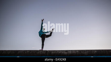 Berlin, Germany. 8th Nov, 2014. A girl practices on a stretch of the Berlin Wall, known as the East Side Gallery, for her performance at Circus Cabuwazi in Berlin, Germany, 8 November 2014. The circus is showcases their programme titled 'Zirkus ueberwindet Grenzen' (circus overcomes borders) on the occasion of the 25th anniversary of the fall of the Berlin Wall on 09 November 2014. Photo: Maja Hitij/dpa/Alamy Live News Stock Photo