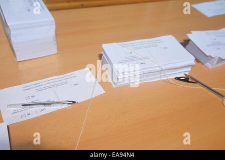 Catalonia Consultation Day -Referendum- (Sant Cugat Barcelona, Nov. 9th, 2014) Voting ballots Stock Photo