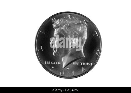 Kennedy Commemorative half silver dollar isolated on white Stock Photo