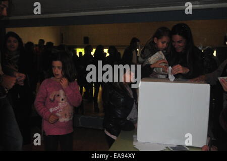 Catalonia Consultation Day -Referendum- (Sant Cugat Barcelona, Nov. 9th, 2014) Family voting Stock Photo