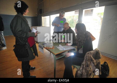 Catalonia Consultation Day -Referendum- (Sant Cugat Barcelona, Nov. 9th, 2014) Woman voting Stock Photo