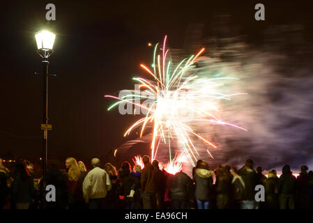 Crowds enjoy a November 5th fireworks display in Chester city centre UK Stock Photo