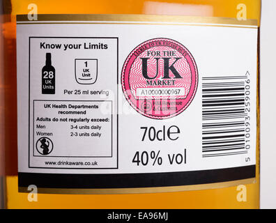 HMRC UK alcohol excise duty tax label logo on a bottle of gin Stock