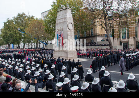 The Cenotaph is the site of the annual National Service of Remembrance held at 11:00 am on Remembrance Sunday, the closest Sunday to 11 November (Armistice Day). Stock Photo