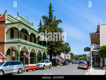 Emporium and National Hotel on Main Street in the old gold mining town of Jamestown, Southern Gold Country,  California, USA Stock Photo