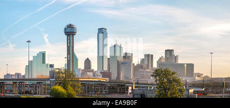 Panoramic overview of downtown Dallas in the morning Stock Photo