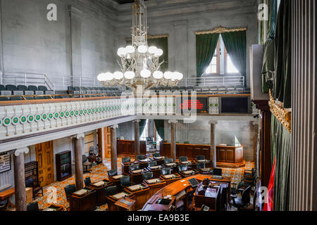 The ornate & beautiful interior of the Tennessee Senate chambers at the State Capitol Building in Nashville, TN Stock Photo