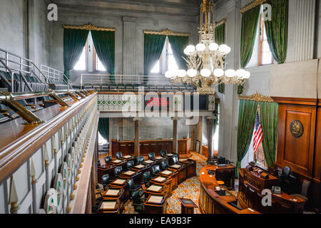 The ornate & beautiful interior of the Tennessee Senate chambers at the State Capitol Building in Nashville, TN Stock Photo