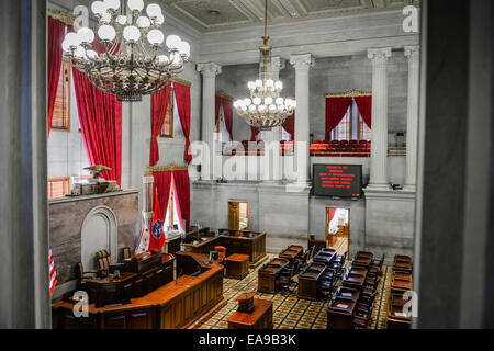 The ornate & beautiful interior of the Tennessee House of Representatives' chamber at the State Capitol Building in Nashville Stock Photo