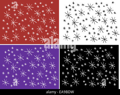 Star pattern red white blue black. Star pattern in grungy, organic style, four color sets, for winter holidays or Christmas. Bun Stock Photo