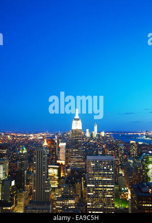 NEW YORK CITY - MAY 13: New York City cityscape birds eye view in the night with Empire State building on May 13, 2013 in New Yo Stock Photo