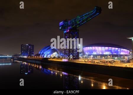 Glasgow, Scotland, UK. 09th Nov, 2014. Glasgow lights up the Finnieston Crane to celebrate the MTV  European music awards held in the SSE Hydro. Stock Photo