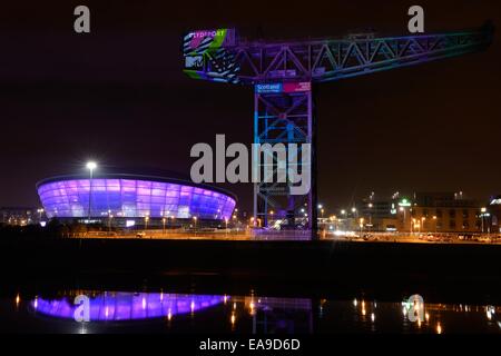 Glasgow, Scotland, UK. 09th Nov, 2014. Glasgow lights up the Finnieston Crane to celebrate the MTV  European music awards held in the SSE Hydro. Stock Photo