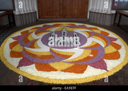 Pookalam floral flower carpet during the Onam festival in Kerala. Stock Photo