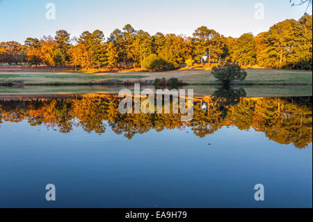 The serene beauty of sunset at the Stone Mountain Golf Club in Stone Mountain Park near Atlanta, Georgia, USA.