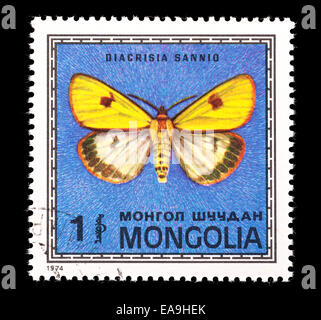 Postage stamp from Mongolia depicting a  Clouded Buff moth (Diacrisia sannio) Stock Photo