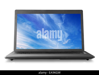 Laptop and sky isolated on white background Stock Photo