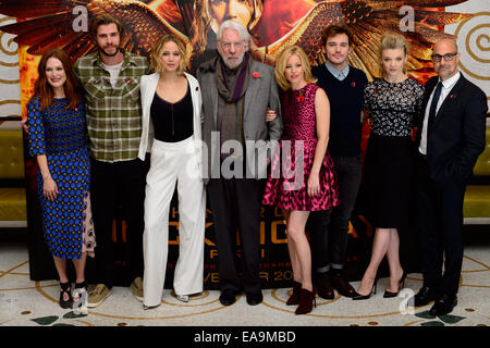 Julianne Moore, Liam Hemsworth, Jennifer Lawrence, Donald Sutherland, Elizabeth Banks, Josh Hutcherson, Natalie Dormer, Stock Photo