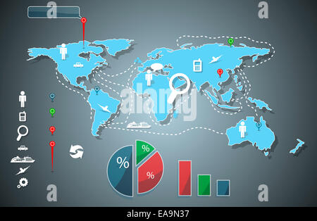 abstract illustration infographics on world map background Stock Photo