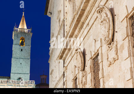 Duomo (Cathedral) and Palazzo Comunale at dusk, Ascoli Piceno, Le Marche, Italy Stock Photo